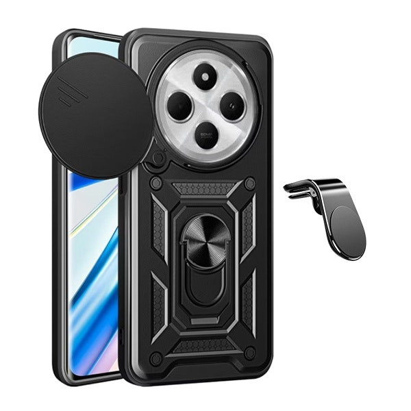 Funda Magnetic Slide Window para Xiaomi Redmi 14C con soporte magnético y anilla