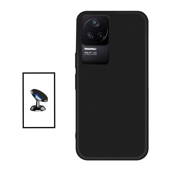 Soporte magnético de coche y funda de silicona líquida para Xiaomi Poco F4 - Negro