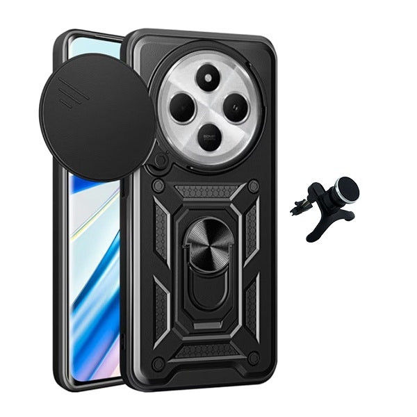 Funda reforzada con soporte magnético y deslizante para Xiaomi Redmi 14C - Negro