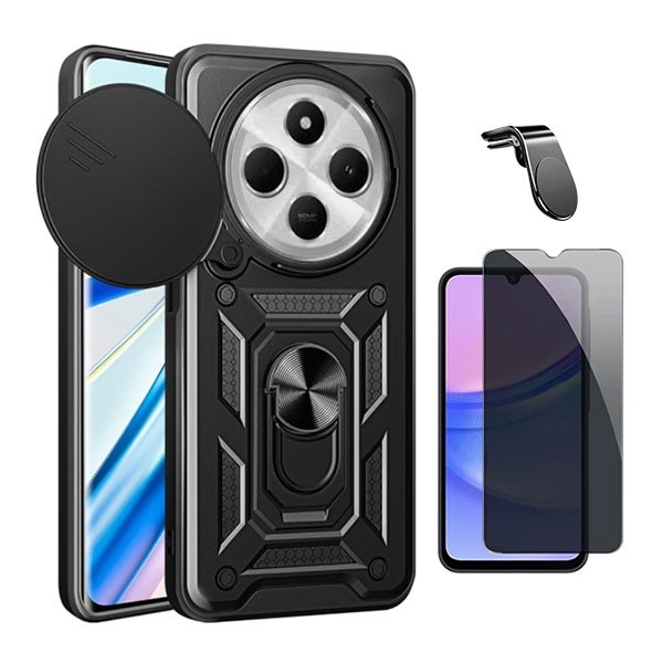 Funda con ventana magnética deslizante y protector de pantalla de privacidad para Xiaomi Redmi 14C