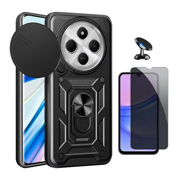 Protector Anti-Spy y Funda Magnetic Slide Window para Redmi 14C 5G - Negro