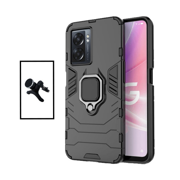 Magnetic car mount and Military Defender case kit for Oppo K10 5G - Black