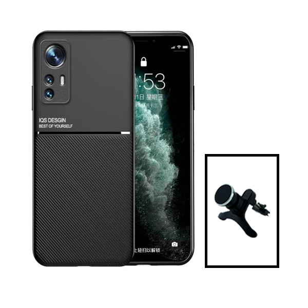 Funda magnética Lux con soporte de coche reforzado para Xiaomi 12 Pro - Negro