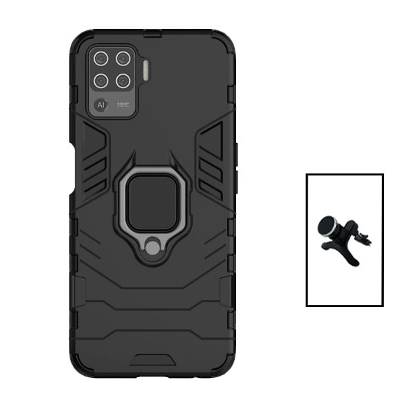 Soporte magnético de coche y funda Military Defender para Oppo Reno5 Lite - Negro