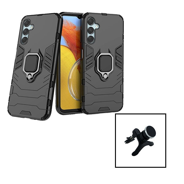 Magnetic car mount and Military Defender case kit for Samsung Galaxy F34 5G - Black