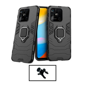 Soporte magnético de coche y funda Military Defender para Xiaomi Poco C40 - Negro