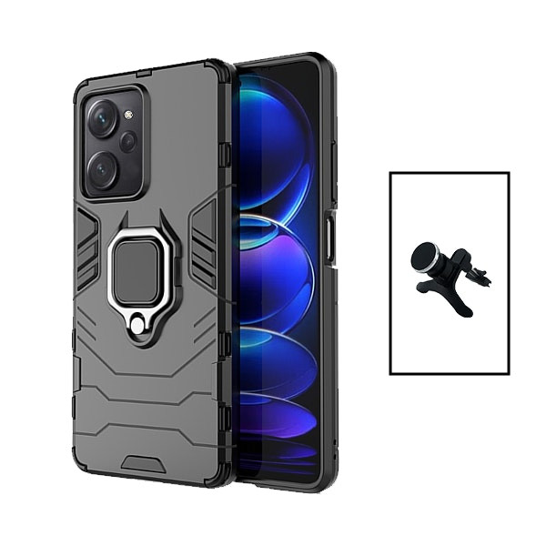 Soporte magnético de coche y funda Military Defender para Xiaomi Poco X5 Pro - Negro
