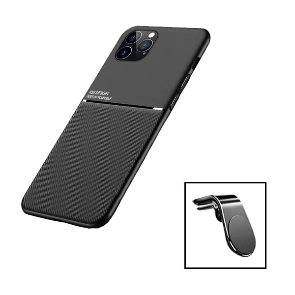 Kit Capa Magnetic Lux + Suporte Magnético L Safe Driving para Apple iPhone 15 Pro Max - Preto