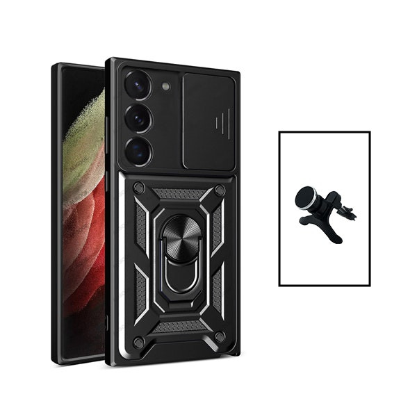 Reinforced case with magnetic mount and sliding camera protection for Samsung Galaxy S23