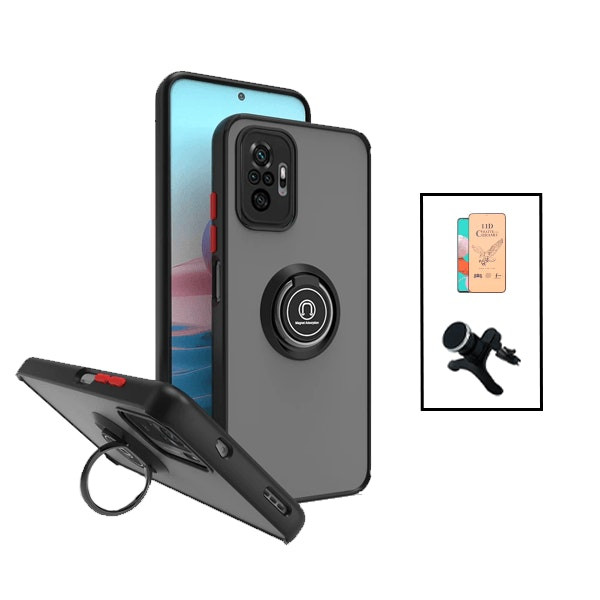 Shockproof case with magnetic ring and tempered glass for Redmi Note 10 Pro