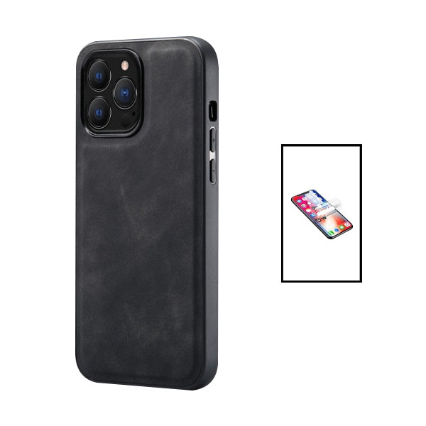 Magnetic leather case and hydrogel screen protector for iPhone 14 Pro Max