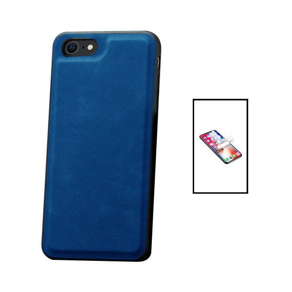 Funda magnética de cuero y protector hydrogel para iPhone 7 8 SE - Azul
