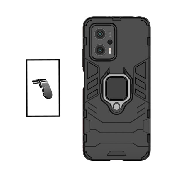 Magnetic car mount and Military Defender case for Xiaomi Redmi Note 11T Pro+ Plus - Black