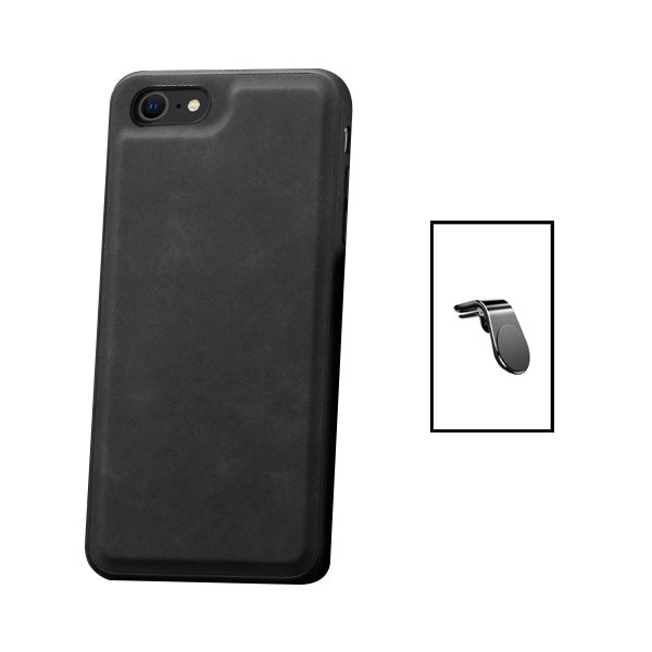 Funda magnética de cuero y soporte magnético para iPhone 7/8/SE 2020/SE 2022 - Negro