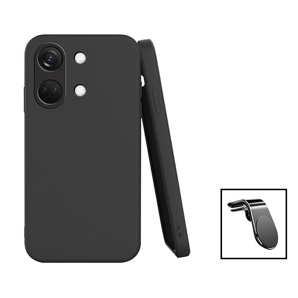 Kit soporte magnético coche y funda silicona líquida para OnePlus Ace 2V - Negro