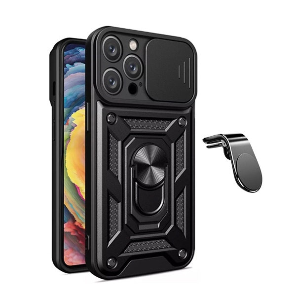 Military Defender Case with Magnetic Car Mount for iPhone 16 Pro Max - Black