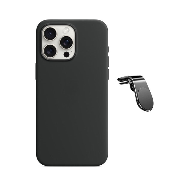Kit soporte magnético y funda silicona líquida para iPhone 16 Pro Max
