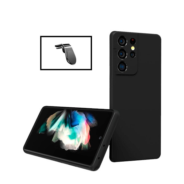 Kit: Soporte magnético para coche y funda de silicona líquida para Galaxy S22 Ultra 5G