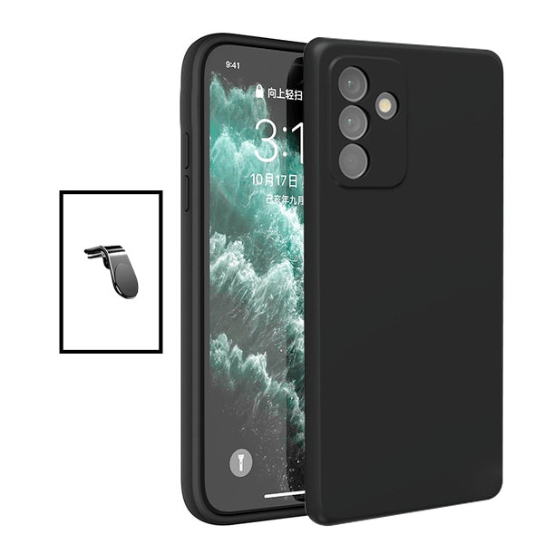 Funda de silicona líquida y soporte magnético para Samsung Galaxy M23 5G - Negro