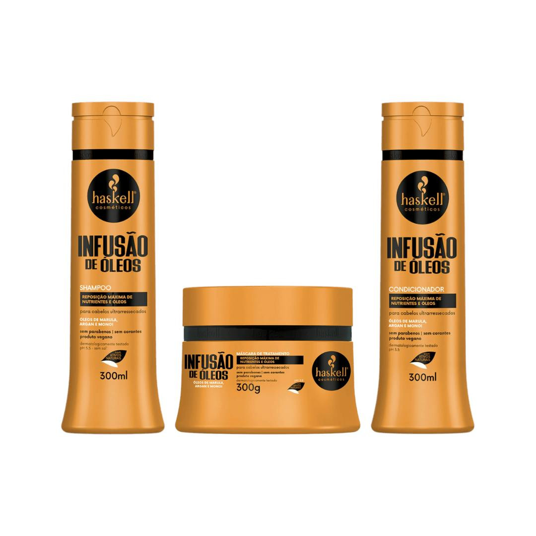 Kit Infusão de Óleos — Shampoo, Condicionador e Máscara para cabelos ultrassecos