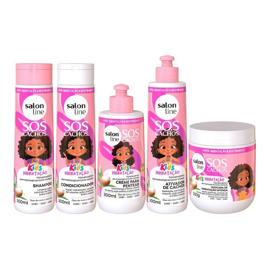 Kit SOS Cachos Kids – Shampoo, Condicionador, Máscara, Ativador e Creme de Pentear