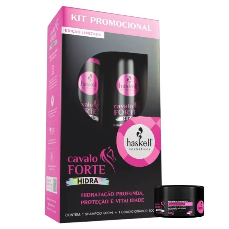 Kit Cavalo Forte Hidra shampoo, condicionador e máscara hidratante