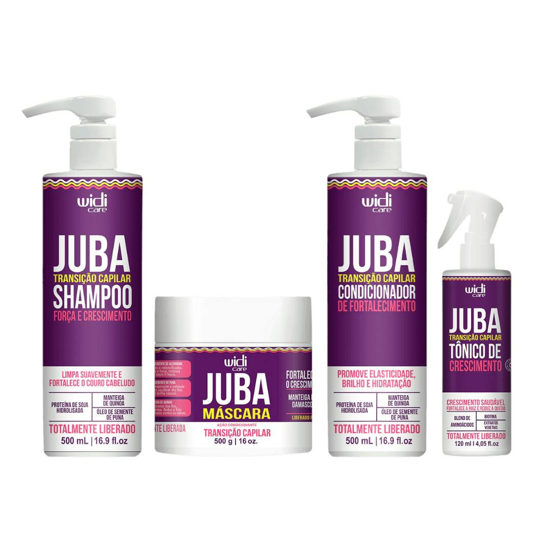 Kit Juba Transição Capilar — Shampoo, Condicionador, Máscara e Tónico de Crescimento