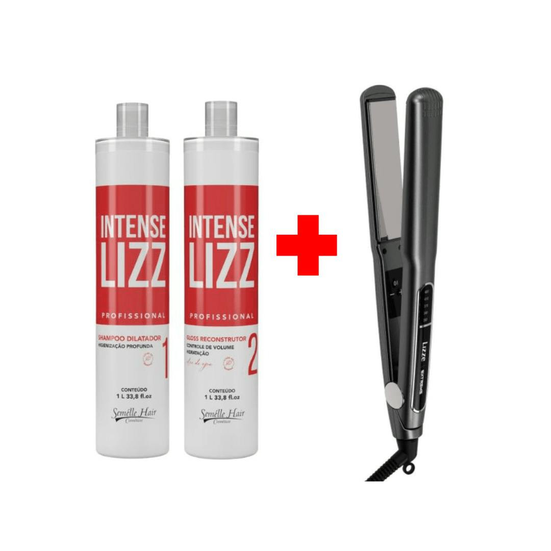 Kit progressiva Intense Lizz 2x1L com prancha Lizze Extreme