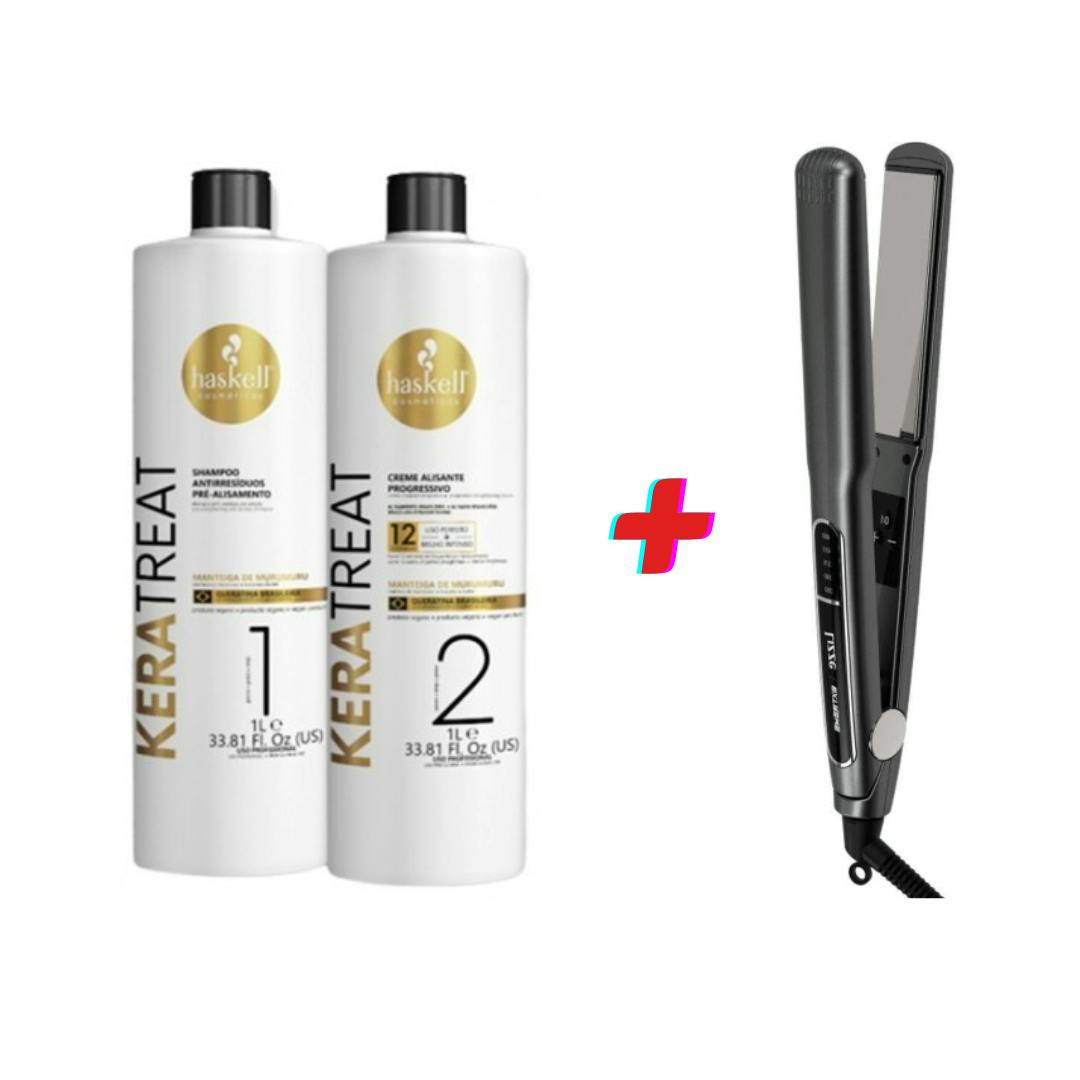Kit Keratreat creme alisante profissional 1000 ml e prancha Lizze Extreme 250°C titânio