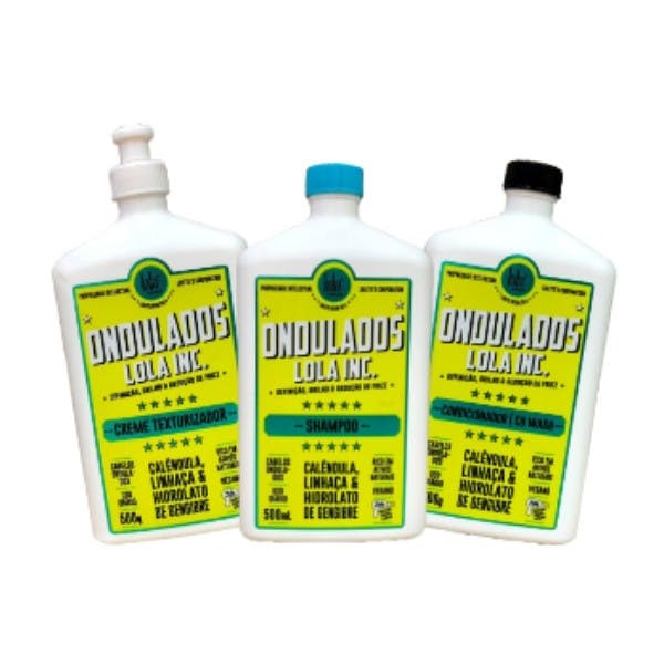Kit cuidados para cabelos ondulados com shampoo, condicionador e creme texturizador