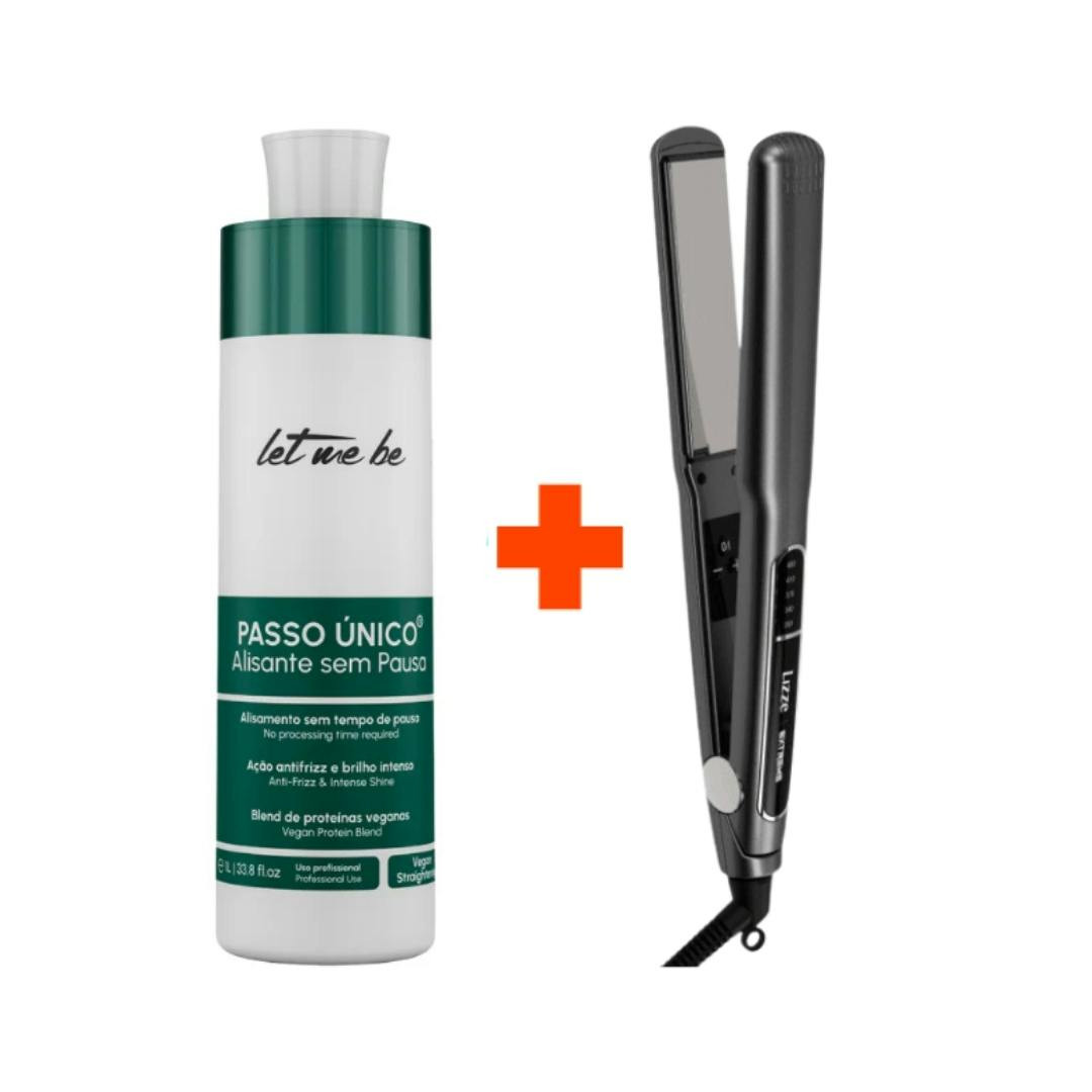 Prancha Lizze Extreme Titanium 250ºC e Alisante Sem Pausa Orgânico 1L