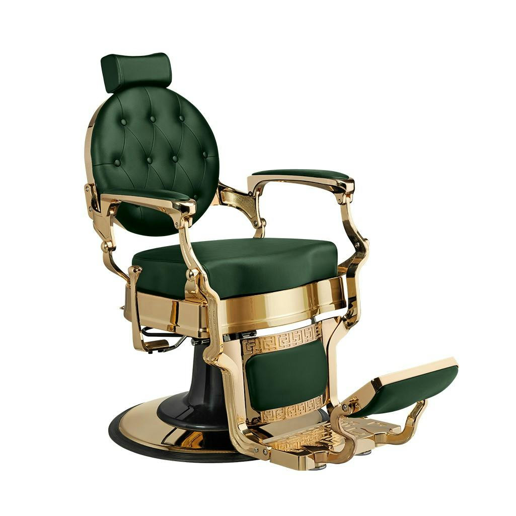 Cadeira de barbeiro BUZZ Gold em verde escuro