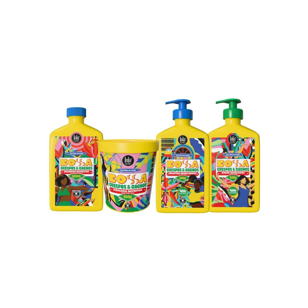Kit Bossa Crespos & Cachos — shampoo, máscara, creme modelador e gelatina modeladora