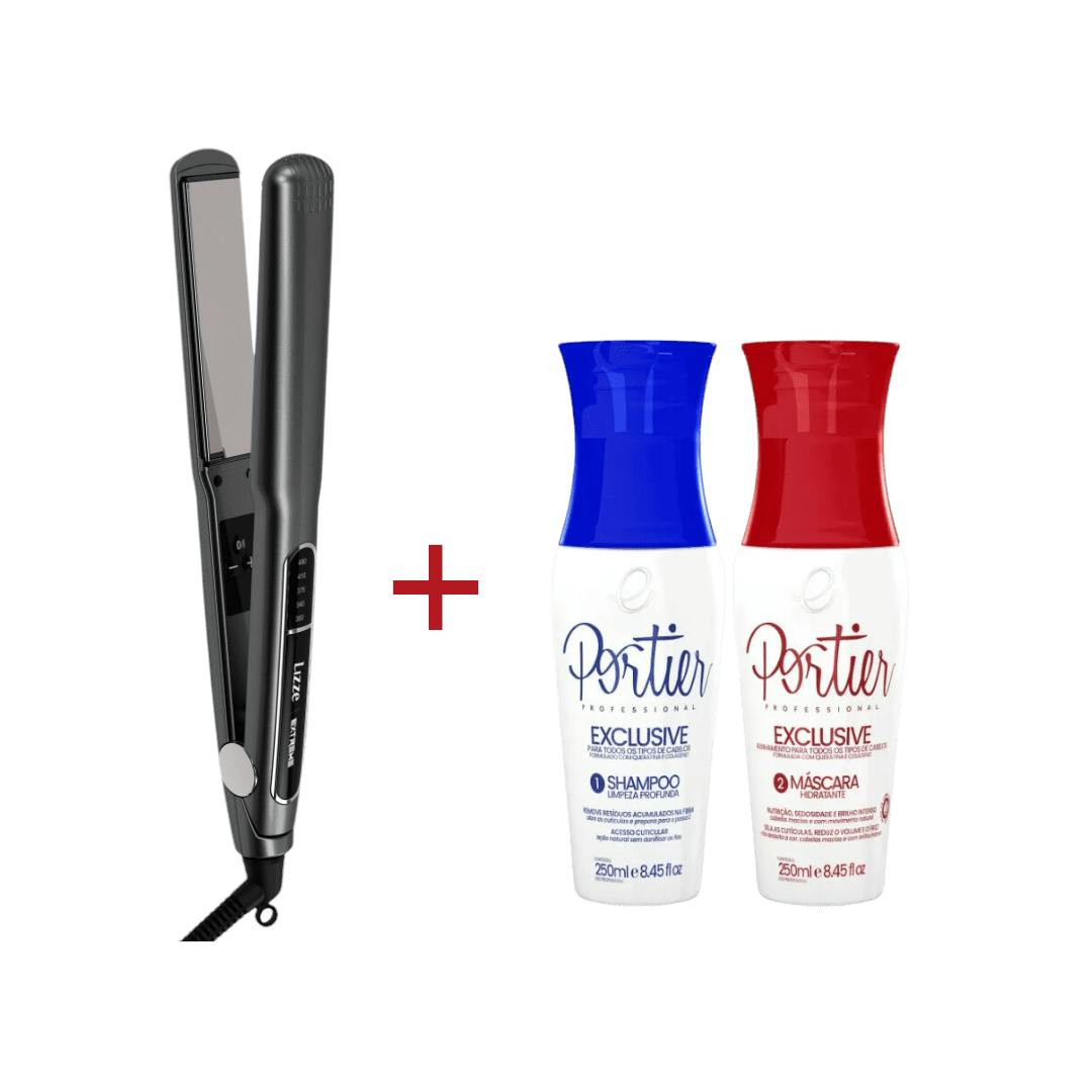 Kit de Alisamento Exclusive com Shampoo, Máscara e Prancha de Titânio 250 °C