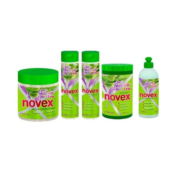 Kit Aloe Vera Super Babosão — Shampoo, Condicionador, Máscara, Gel Definidor e Gelatina Fixadora