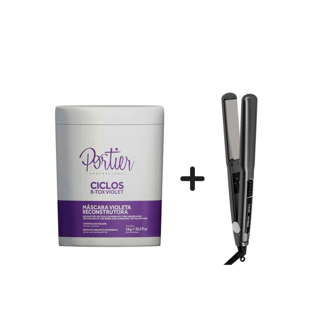 B-tox Ciclos Violet 1kg e Prancha Lizze Extreme Titânio 250 °C - neutralização do amarelo e selagem de cutículas