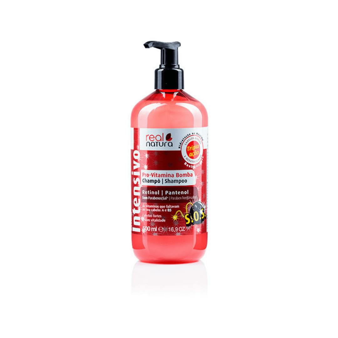 Shampoo sem sal Pro-Vitamina Bomba para hidratação de cabelos opacos