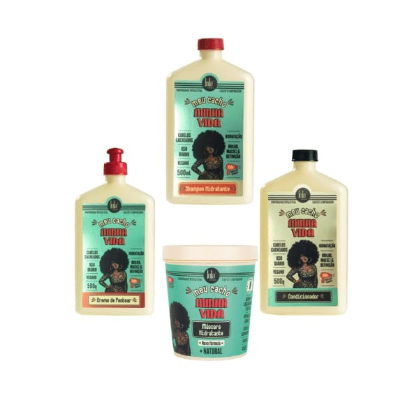 Kit Meu Cacho Minha Vida — Shampoo, Condicionador, Creme de Pentear e Máscara Hidratante