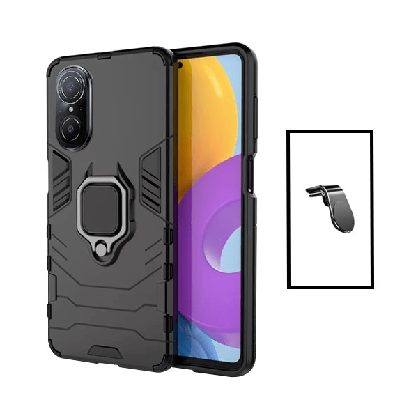 Kit Suporte Magnético L Safe Driving Carro + Capa 3X1 Military Defender para Huawei Nova 9 SE - Preto