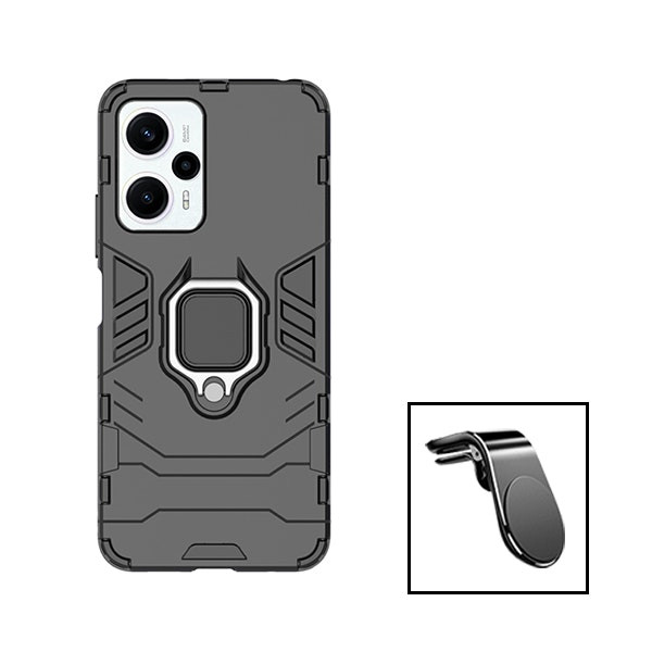 Magnetic car mount kit with Military Defender 3-in-1 case for Xiaomi Poco F5 - Black
