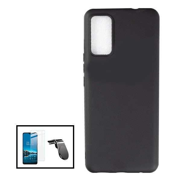 Kit Suporte Magnético L Safe Driving Carro + Capa Silicone Líquido + Vidro Clearglass para TCL 20Y - Preto