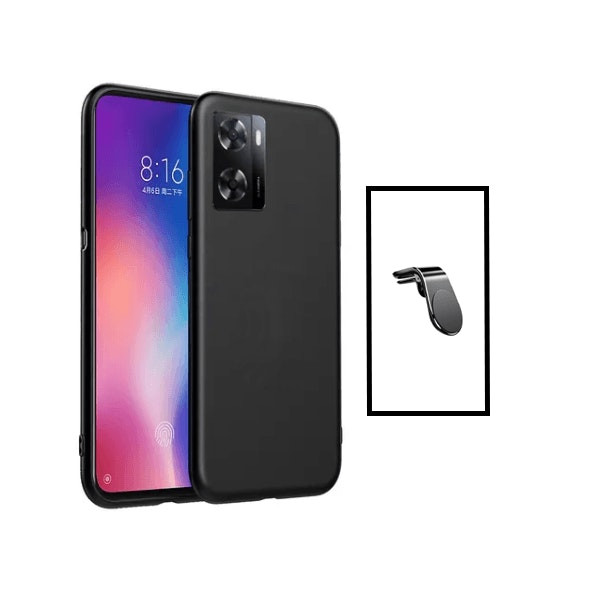 Soporte magnético y funda de silicona líquida para Oppo A57s - Negro