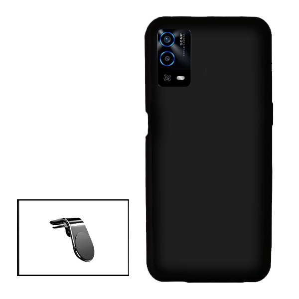 Funda silicona líquida y protector de vidrio templado para Oppo A55 con soporte magnético para coche