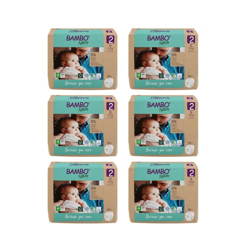 Bambo Nature Fraldas T2 S 3-6kg Paper Bag | 6x30 Unidades 180 fraldas