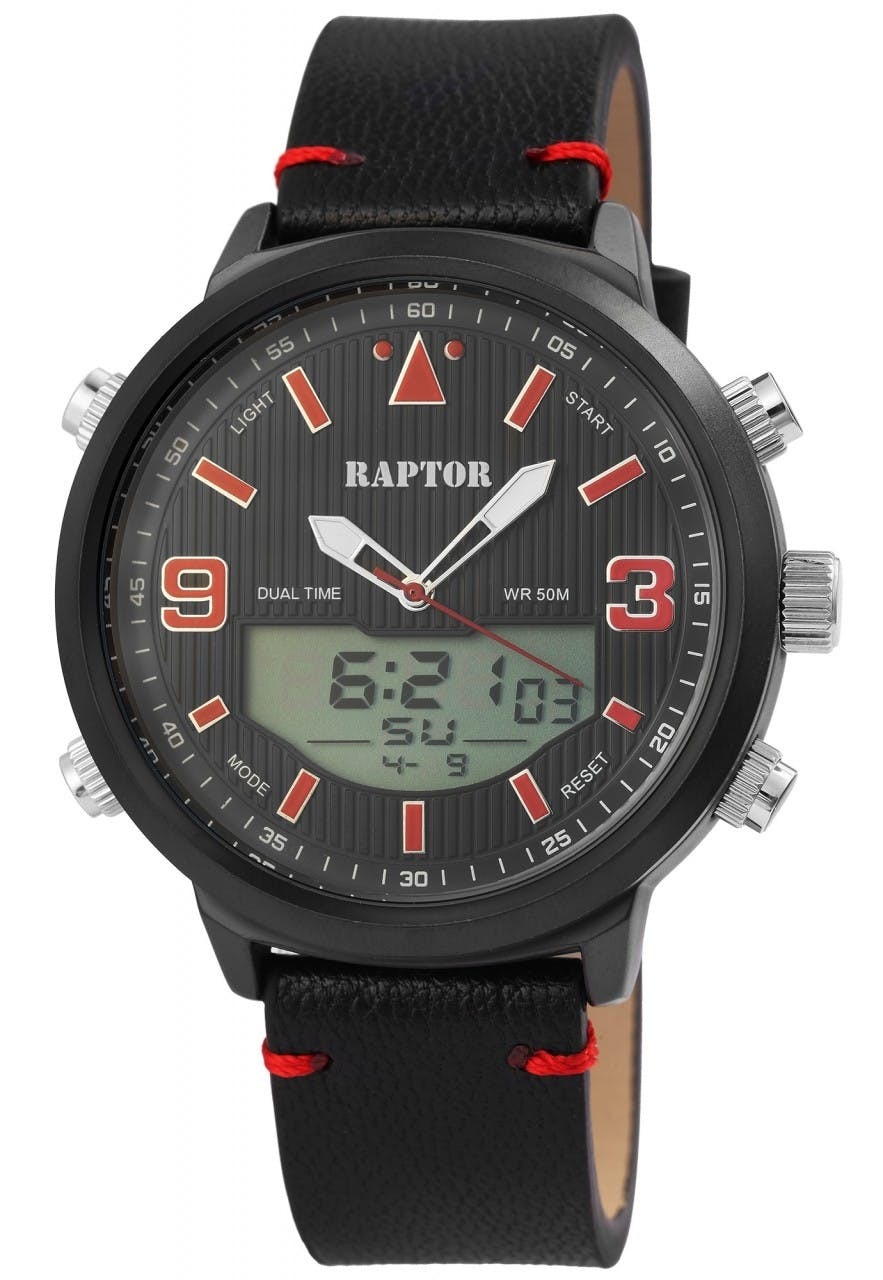 Relógio Raptor ® Homem com Bracelete em Pele Genuína Mostrador Duplo