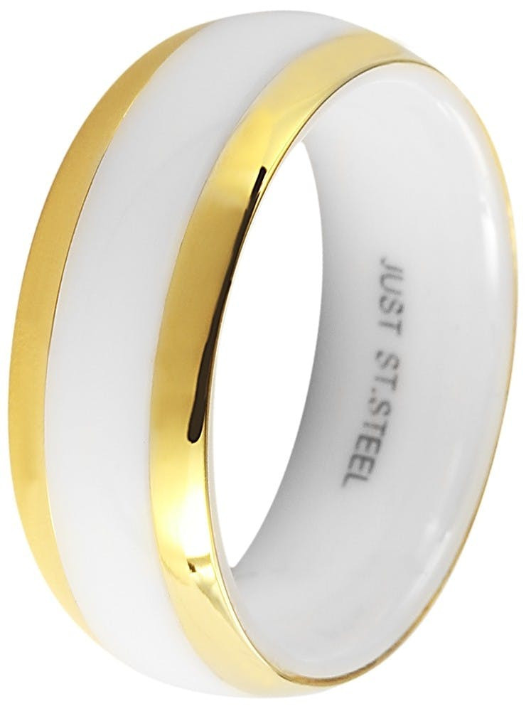 Just® Anel Nesa em Cerâmica Branco e Dourado - 64