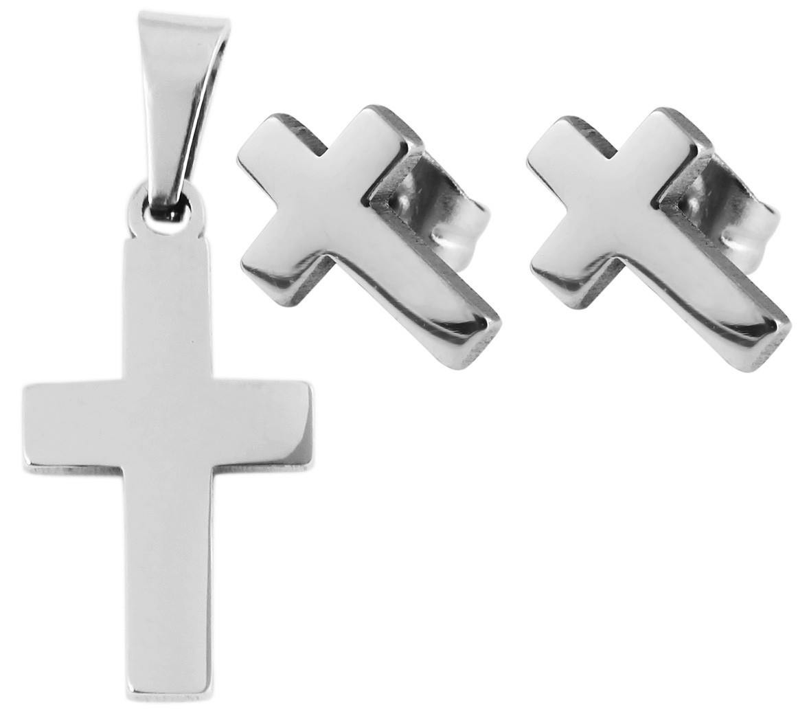 Akzent® Conjunto Pingente e Brincos Cruz em Aço Inoxidável 0065