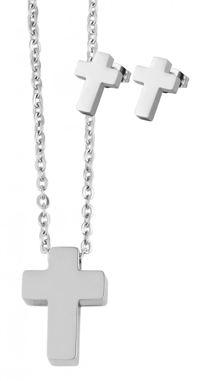 Akzent® Conjunto Colar e Brincos Cruz em Aço Inoxidável - 5120116-001