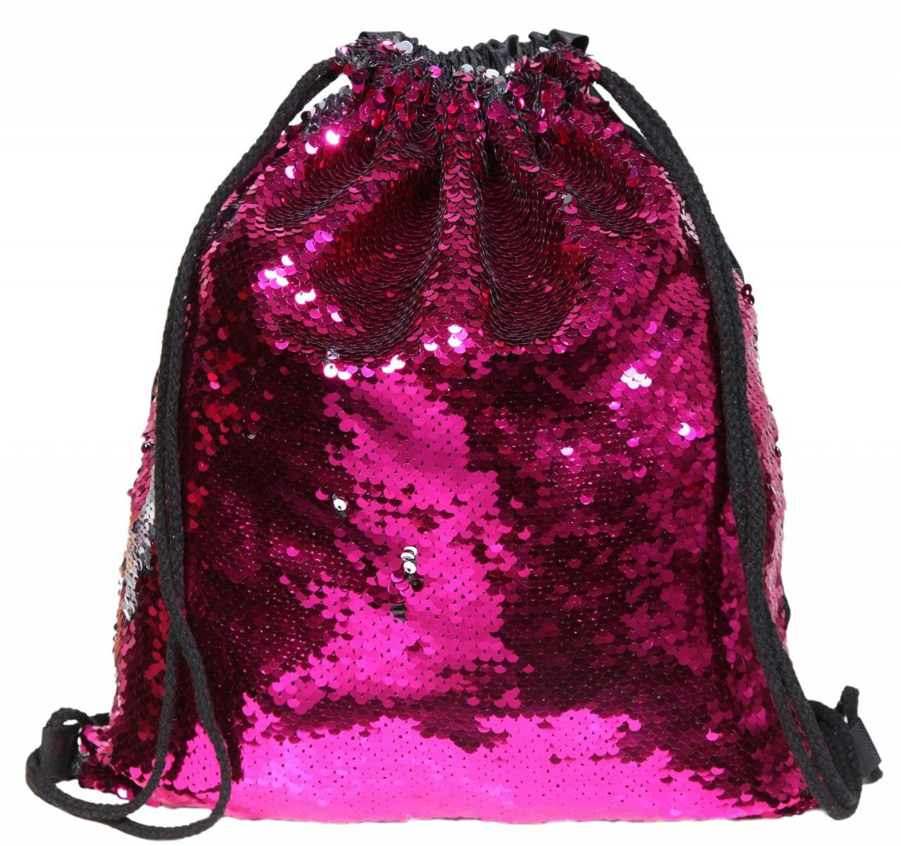 Saco mochila em tecido e lantejoulas rosa