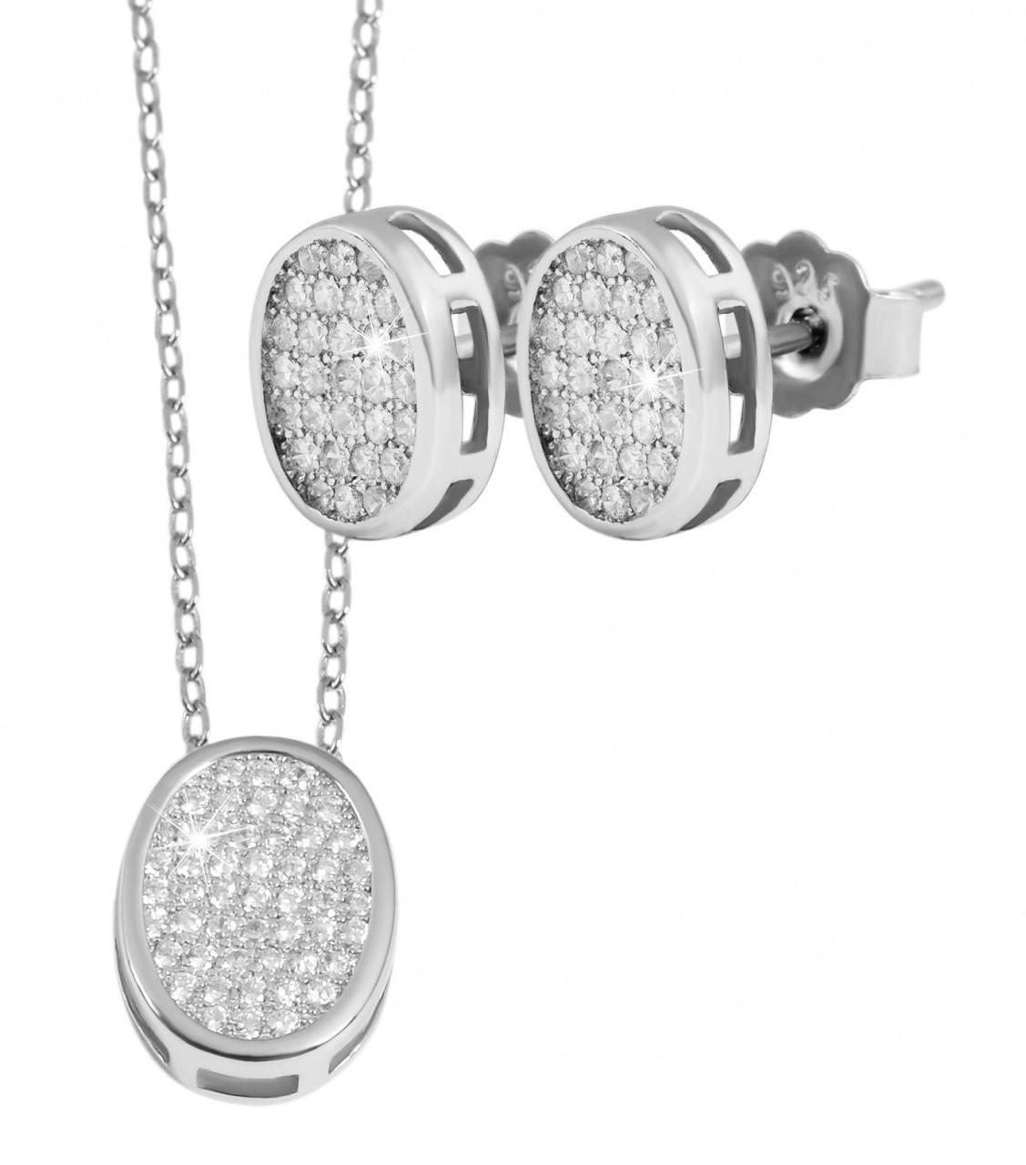 Conjunto Colar e Brincos em Prata de Lei 925 com Zircónias Banhado a Ródio
